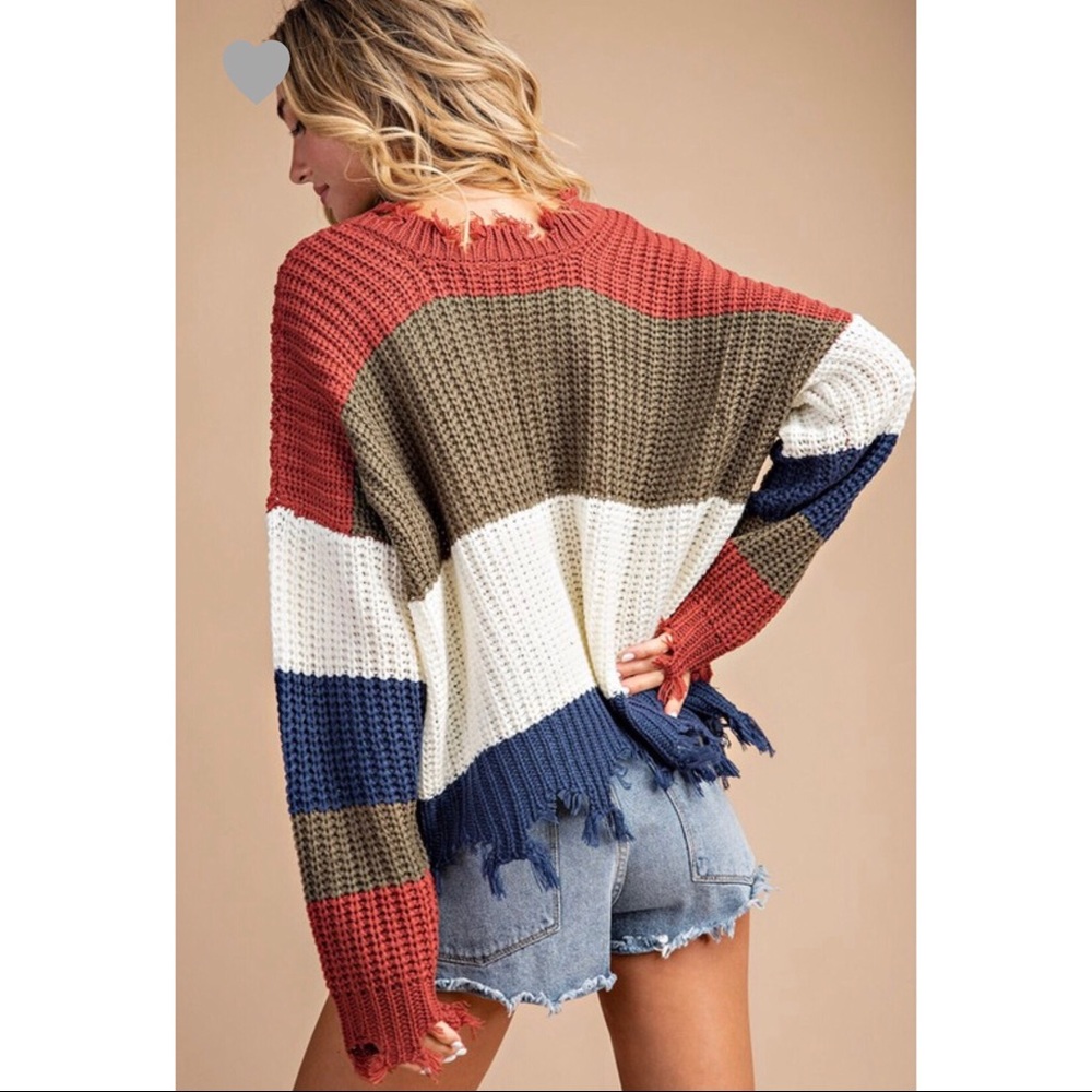 >>LAST<< Kara Distressed Chunky Sweater - Olive - Picture 5 of 6